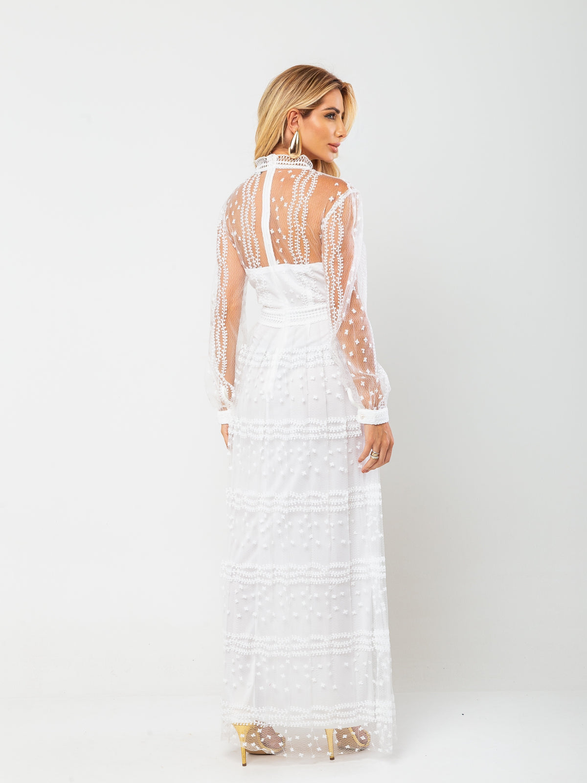 Vestido Longo Bordado Melinda - Off White