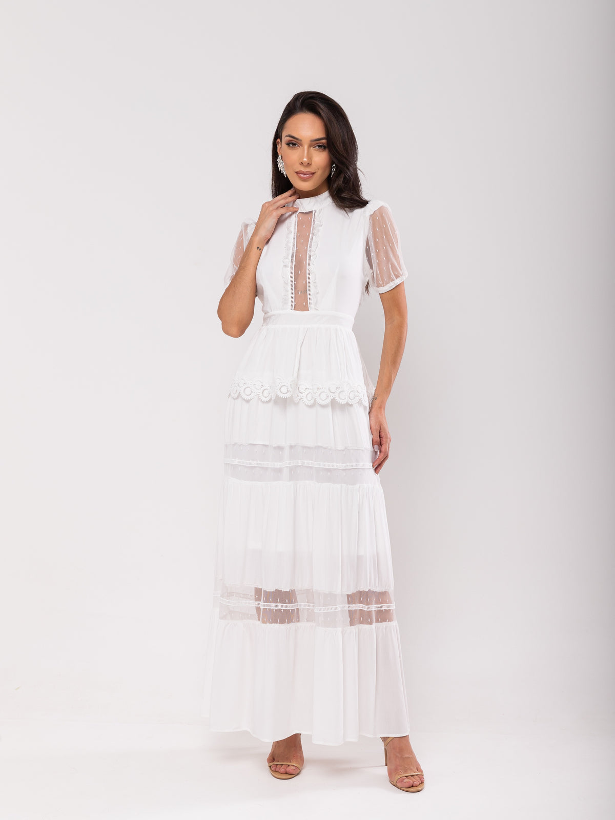 Vestido Detalhe Tule Miranda - Off White