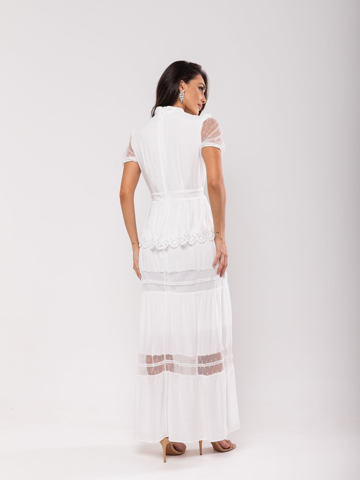 Vestido Detalhe Tule Miranda - Off White