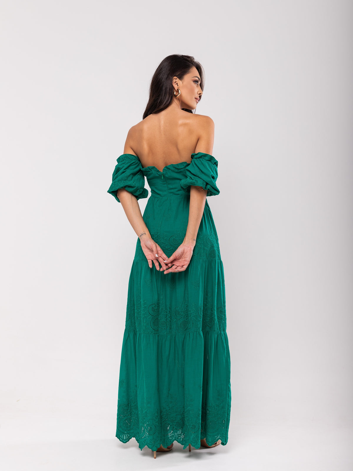 Vestido Algodão Bordado Celine - Verde