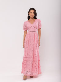 Vestido Renda Pregas Melody - Rosa