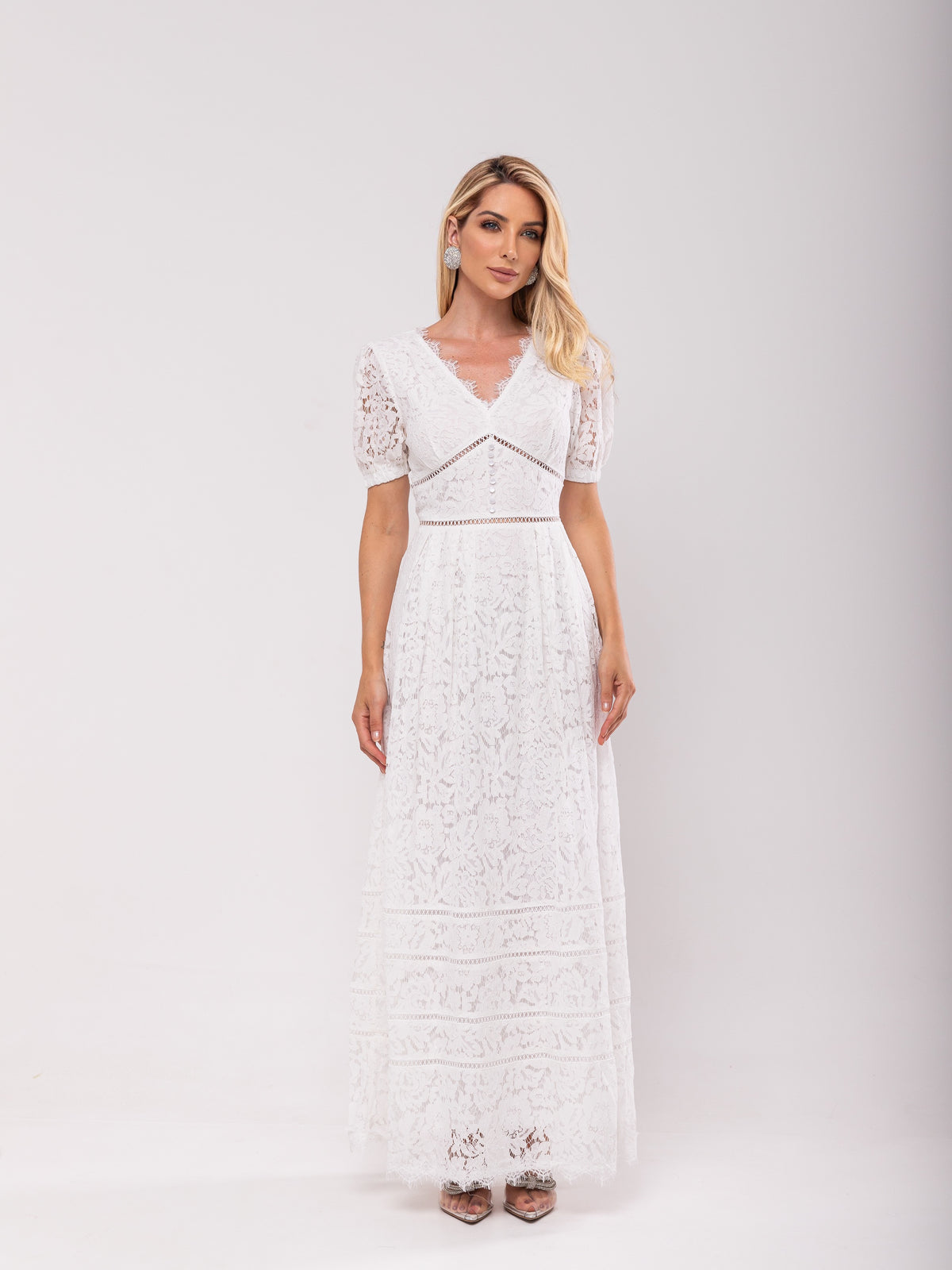 Vestido Renda Pregas Melody - Off White