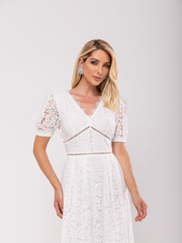 Vestido Renda Pregas Melody - Off White