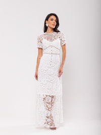 Vestido Renda Strass Antonella - Off White