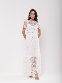 Vestido Renda Strass Antonella - Off White