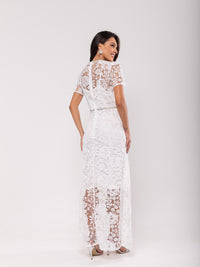 Vestido Renda Strass Antonella - Off White