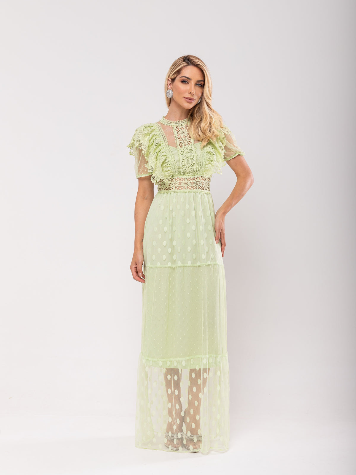 Vestido Renda Poá Nina - Verde