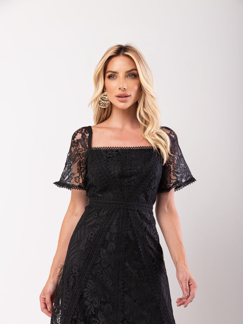 Vestido Midi Renda Bárbara - Preto