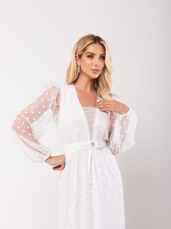 Vestido Tule com Veludo Manuela - Off White