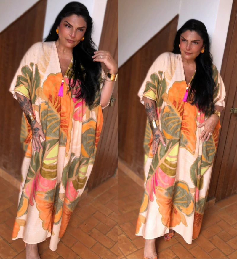 Kaftan Tropical Aquarela