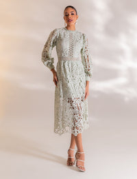 Vestido Midi Guipir Flora - Verde
