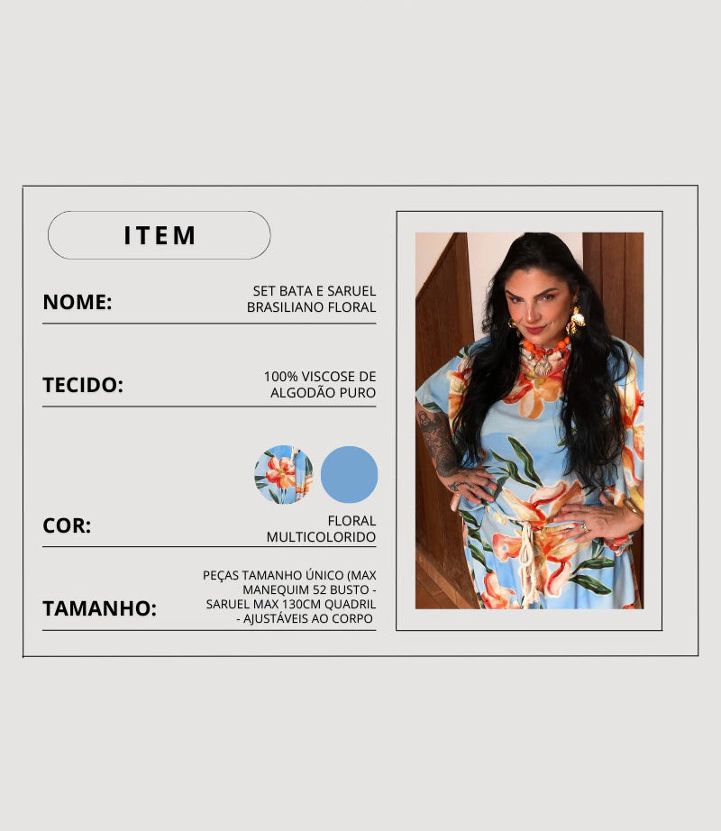 Set Bata e Saruel Floral Brasiliano