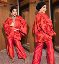 Kimono Jacquard De Algodão Red Orange