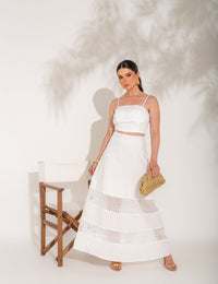 Conjunto Saia e Cropped com Tela Aurellie - Off White