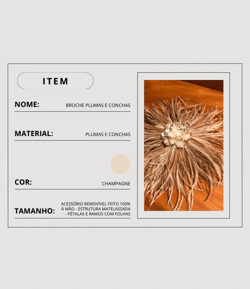 Broche Plumas e Conchas