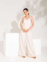 Conjunto de Calça e Cropped com Detalhes Natasha - Cru