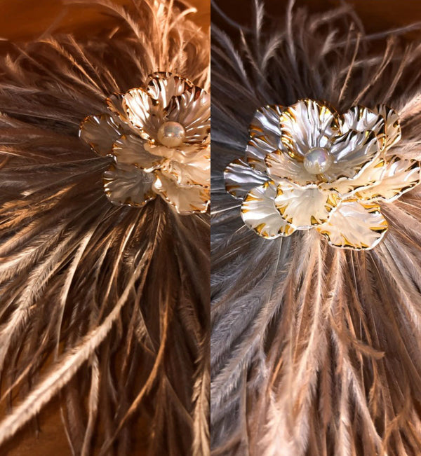Broche Plumas e Conchas