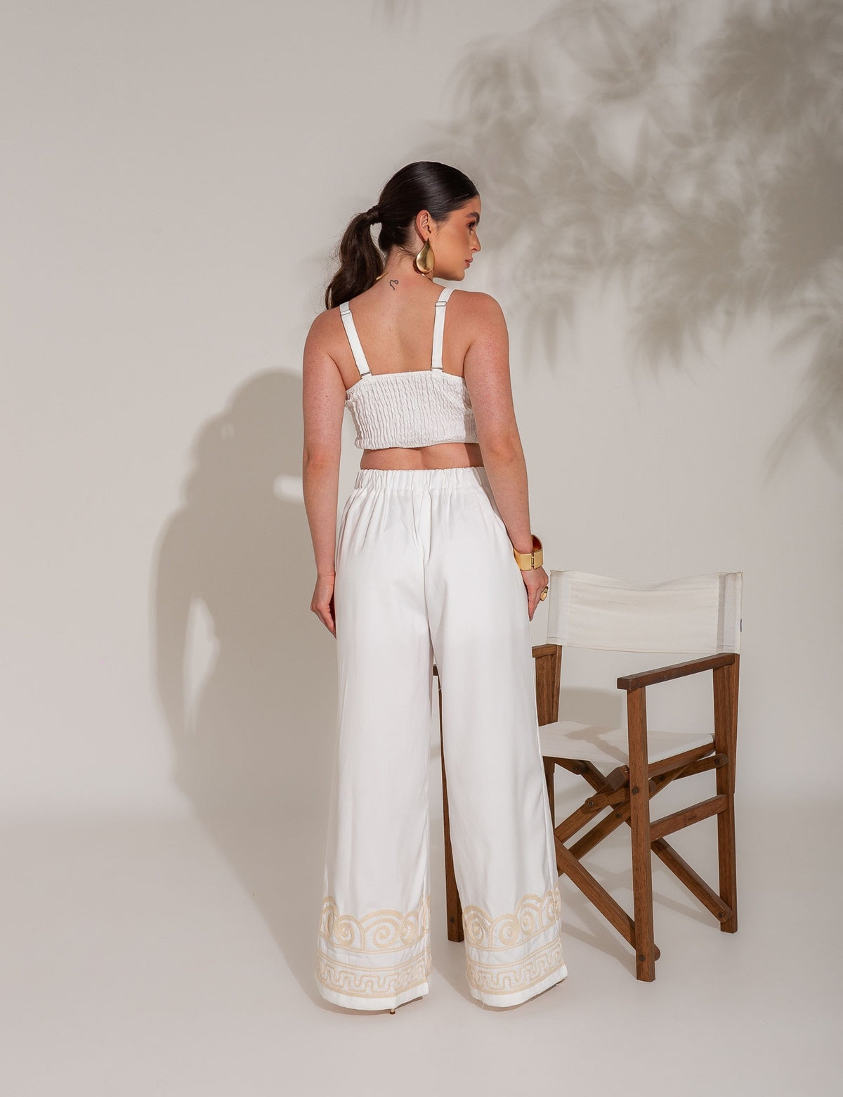 Conjunto de Calça e Cropped com Bordado Caroline - Branco