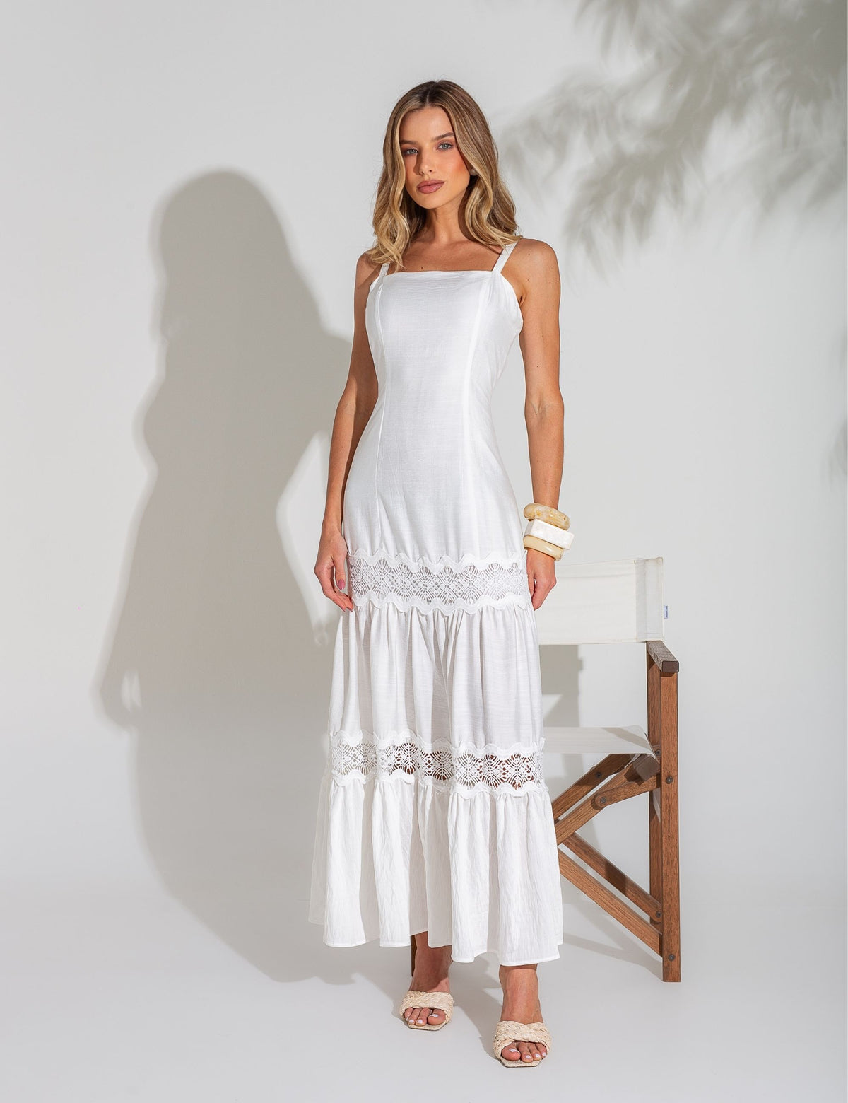 Vestido de Alça com Renda Cassiane - Branco