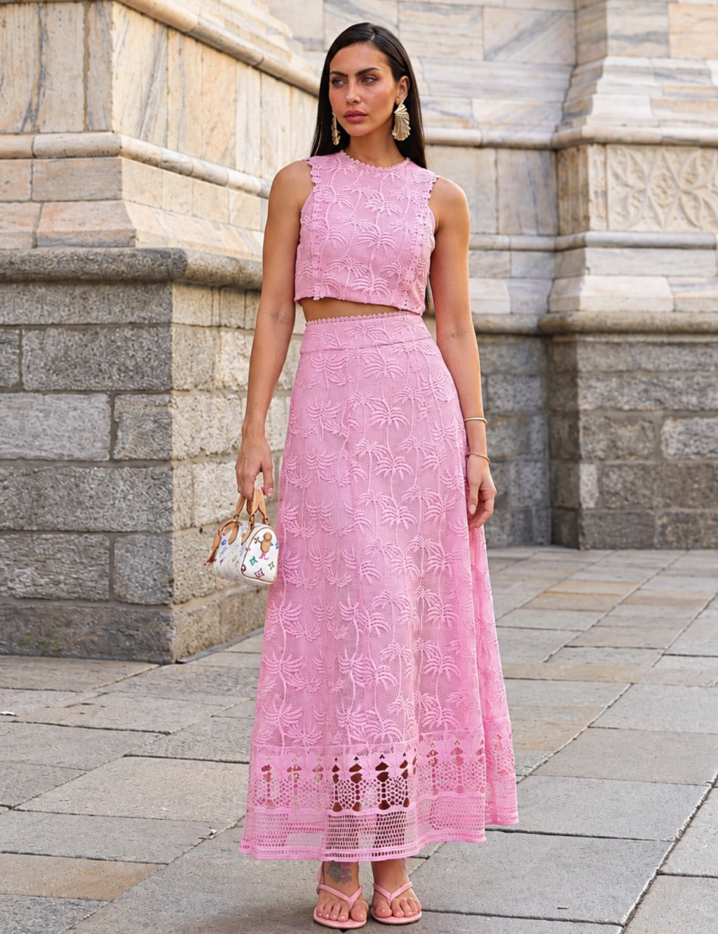 Conjunto Renda Floral Isla - Rosa