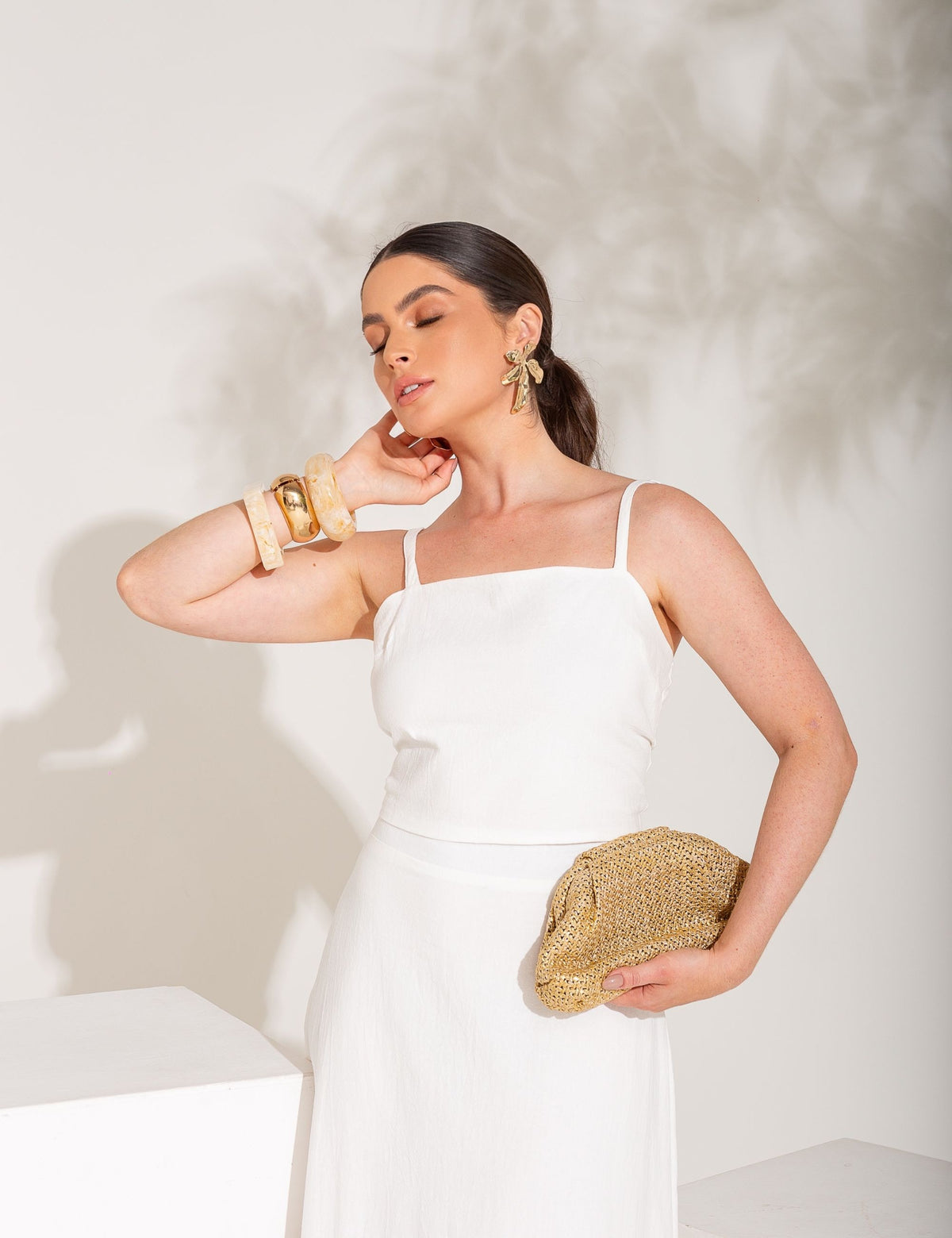 Conjunto de Algodão com Saia Bordada Dominique - Off White