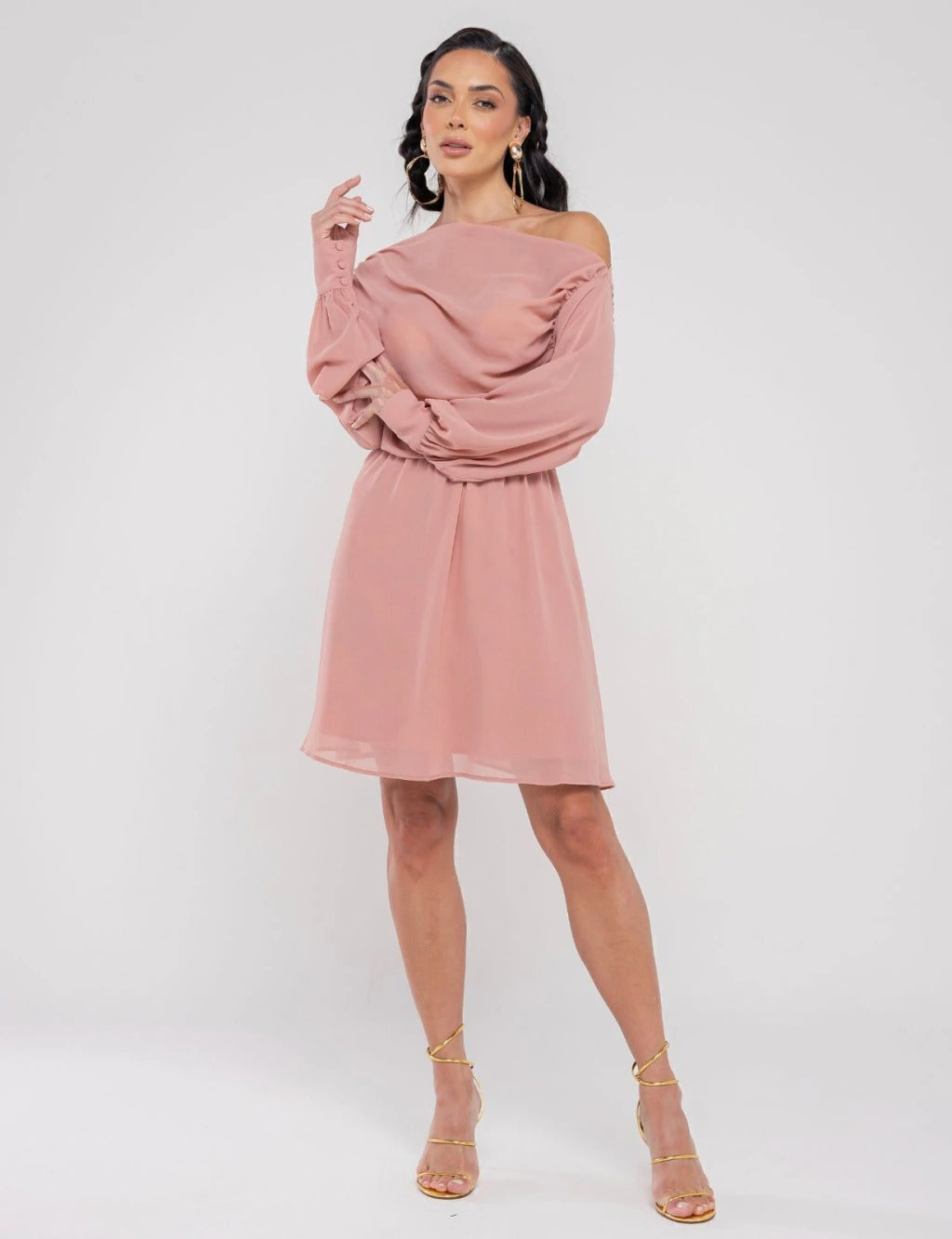 Vestido Curto Drapeado Ayla - Rosê