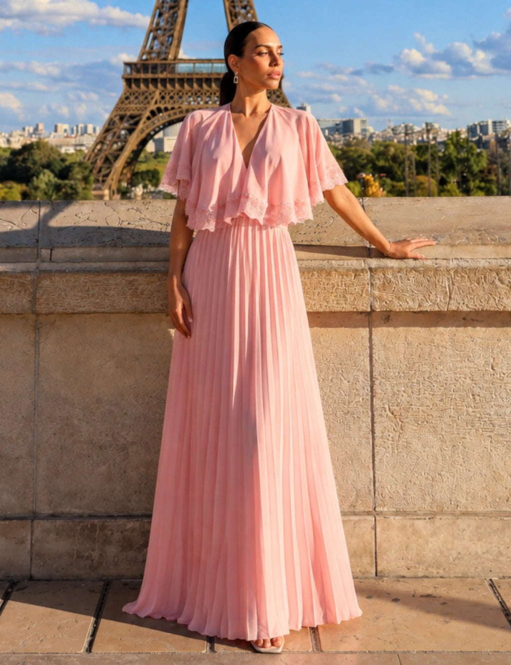 Vestido Longo Plissado Nerea - Rosa