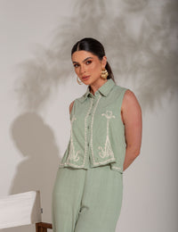 Conjunto de Linho com Viscose Bordado Ivana - Verde