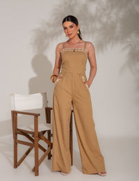 Conjunto de Calça e Blusa de Alça com Detalhes Anika - Marrom