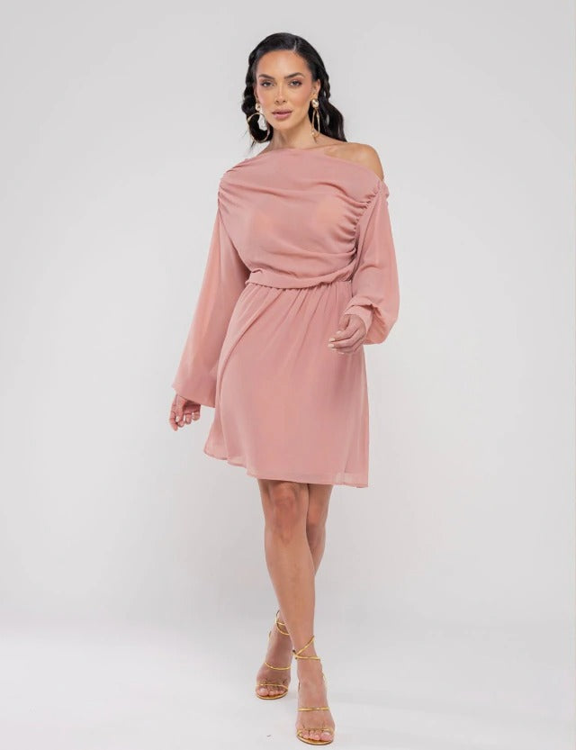 Vestido Curto Drapeado Ayla - Rosê