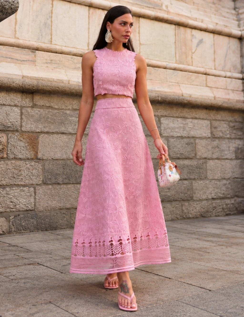 Conjunto Renda Floral Isla - Rosa