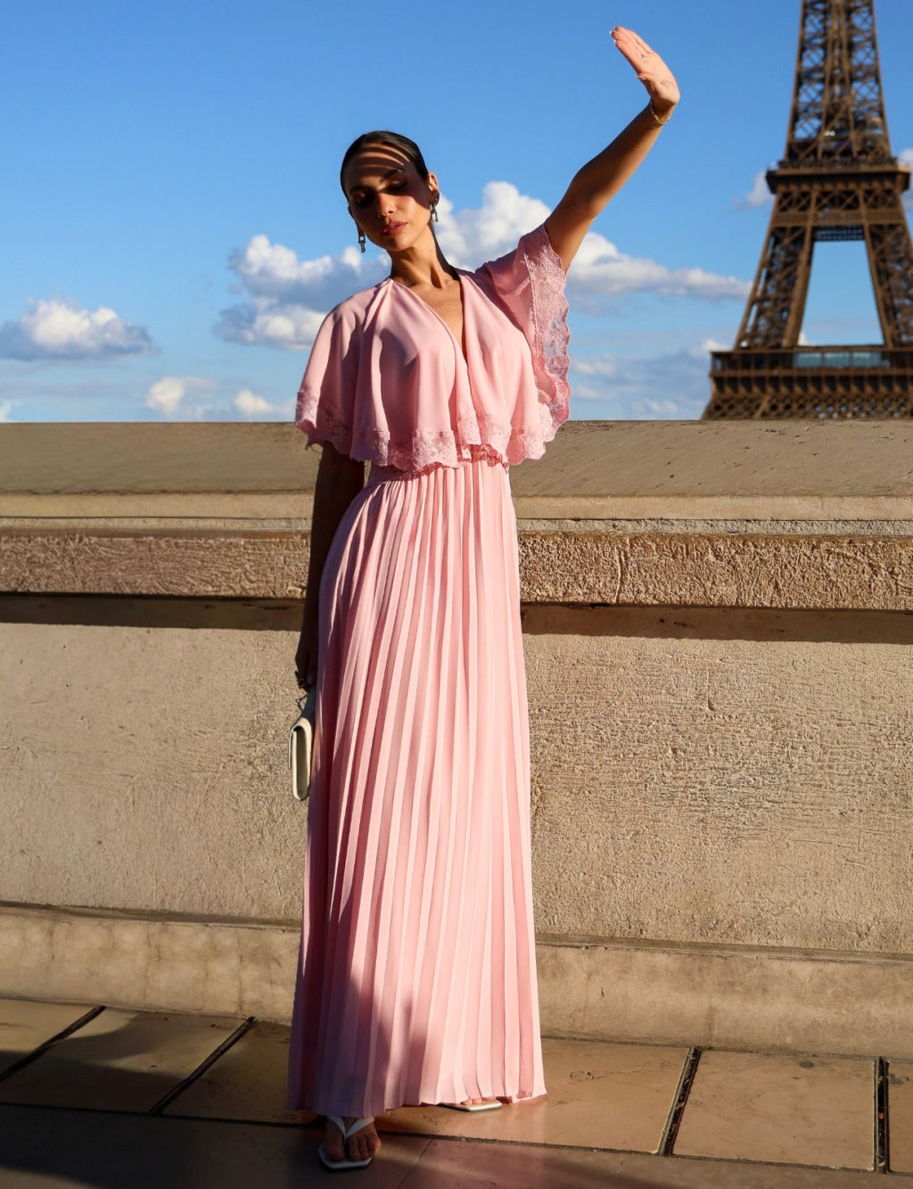 Vestido Longo Plissado Nerea - Rosa