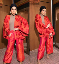 Kimono Jacquard De Algodão Red Orange
