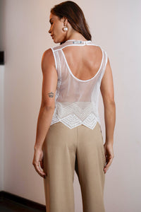 Blusa Regata de Tule Paetê Mariza - Branca