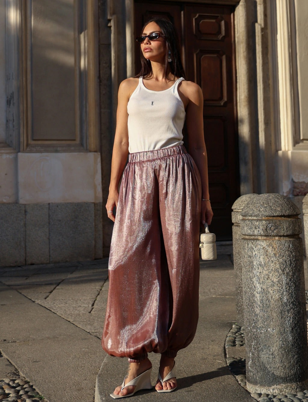 Calça Acetinada Ballon Solea - Marrom