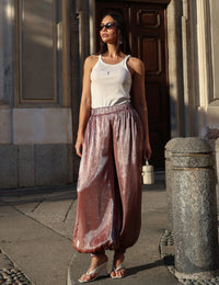 Calça Acetinada Ballon Solea - Marrom
