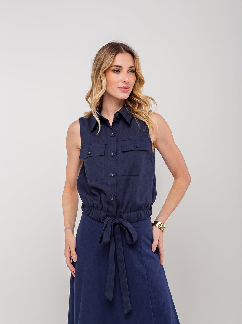 Conjunto em Linho Jane - Azul Marinho