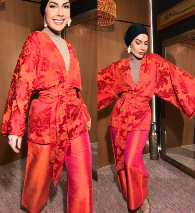 Kimono Jacquard De Algodão Red Orange