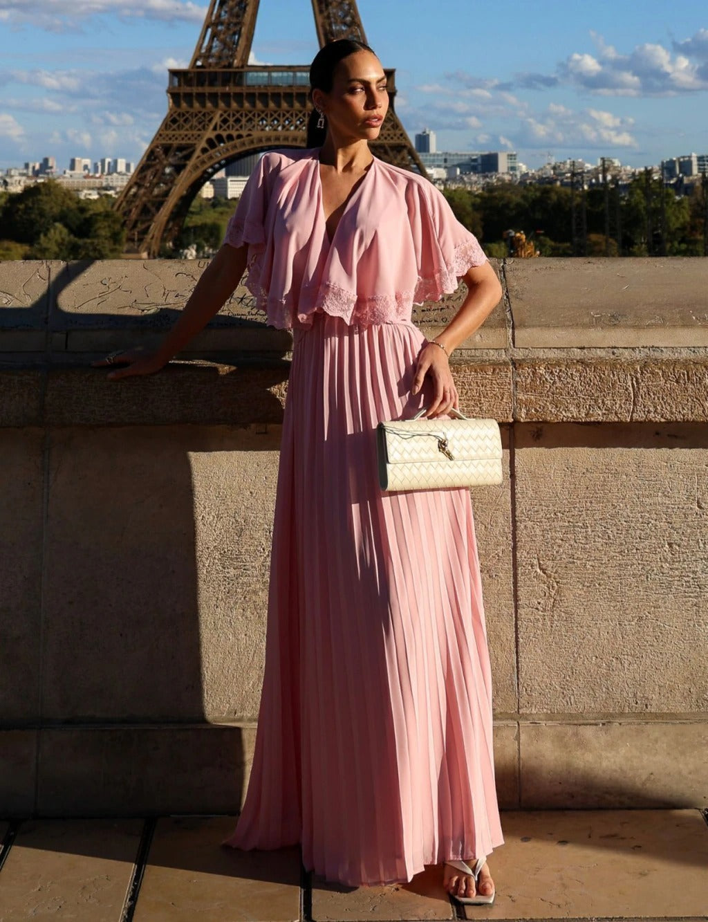 Vestido Longo Plissado Nerea - Rosa