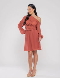 Vestido Curto Drapeado Ayla - Telha