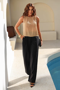 Blusa Regata de Pérolas Mônica - Dourada