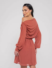Vestido Curto Drapeado Ayla - Telha