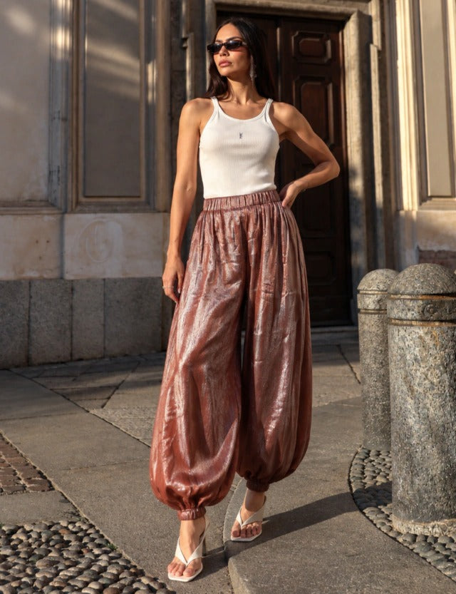 Calça Acetinada Ballon Solea - Marrom