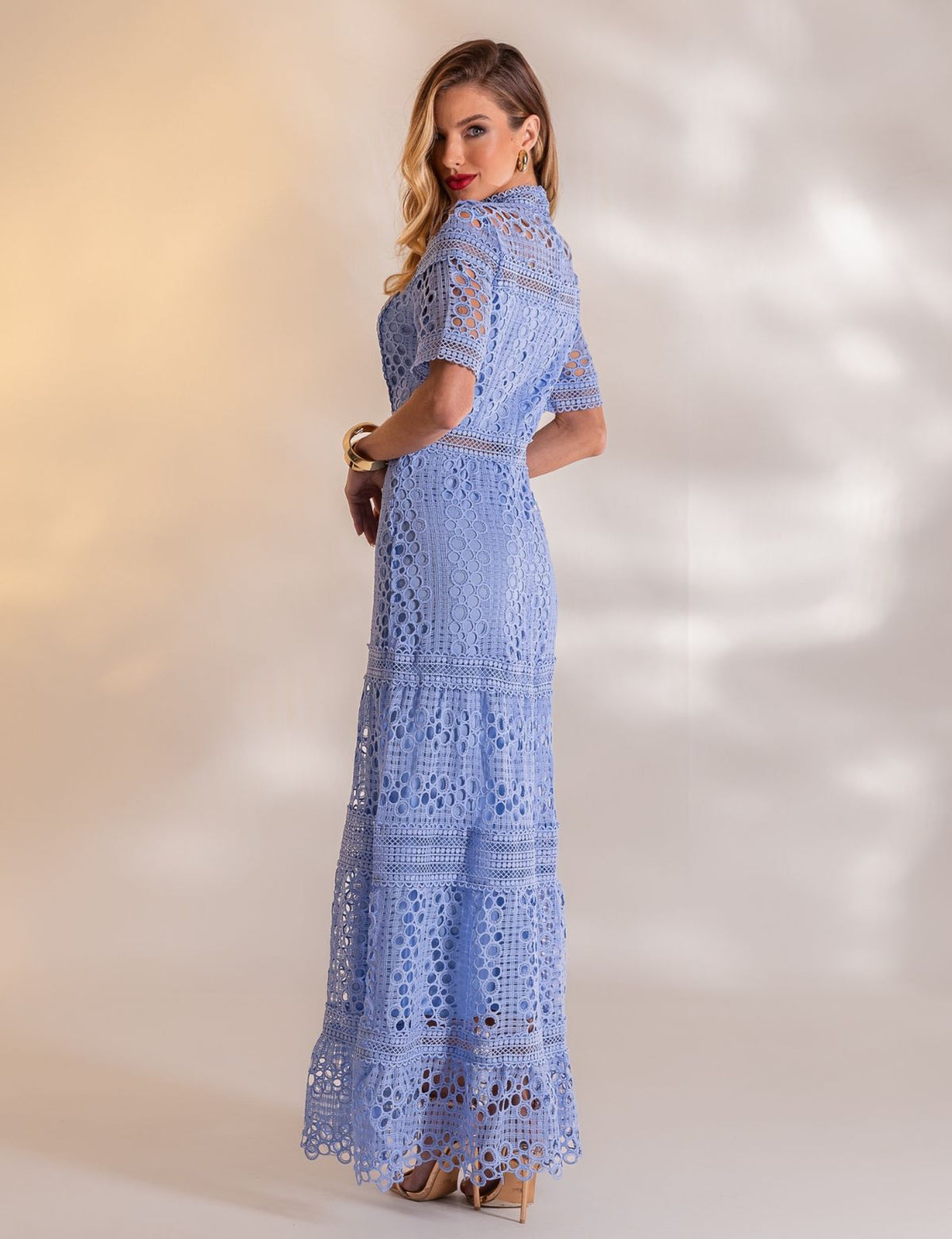 Vestido Longo Guipir Amélia - Azul
