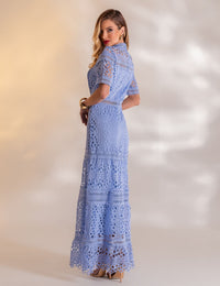 Vestido Longo Guipir Amélia - Azul