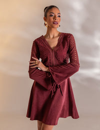 Vestido Curto Suede Vania - Vinho