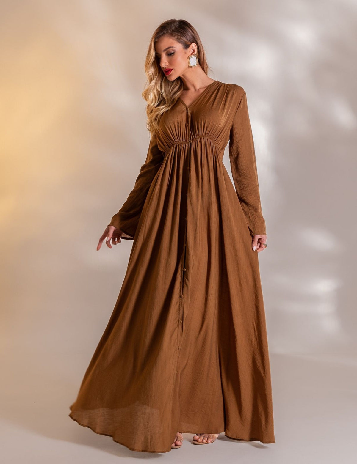Vestido Longo Viscose Mirella - Marrom