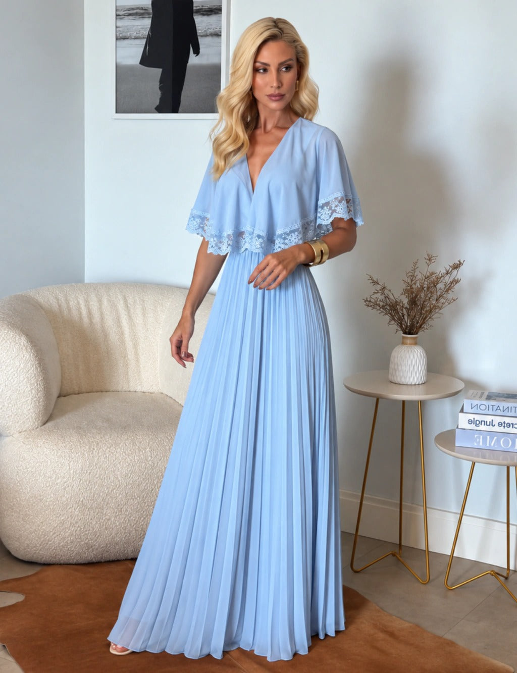 Vestido Longo Plissado Nerea - Azul