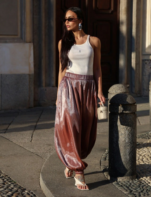 Calça Acetinada Ballon Solea - Marrom