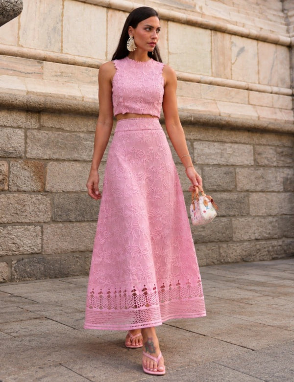 Conjunto Renda Floral Isla - Rosa